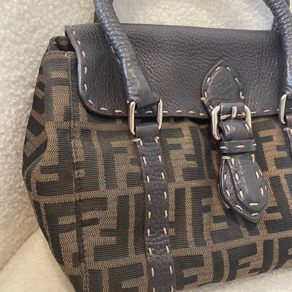 Fendi Selleria handbag in brown monogram canvas and brown grained leather - Picture 5 of 13